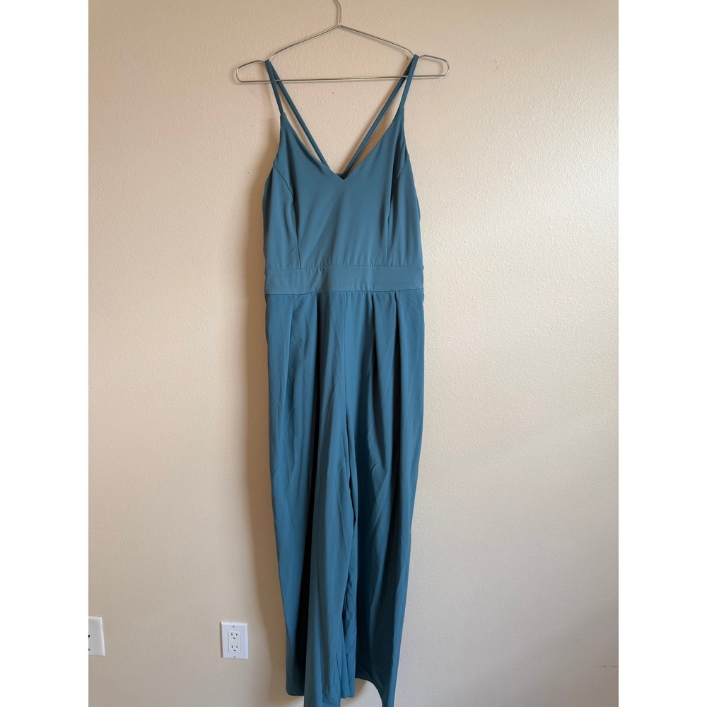 Halara Breeze Jumpsuit Size L Teal Blue Wide Leg Pockets Cross Back‎ Sleeveless - Picture 6 of 11